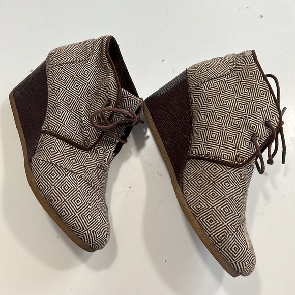 TOMS Desert Wedge Tweed Brown Bootie Boot Geometric Sz 8 - Picture 7 of 10